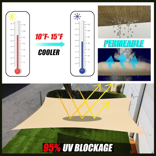 Vista 2 de Royal Shade Toldo de sol beige de 4' x 4' x 4', forma de triángulo RSTAPRT10, UPF50+ 95% de bloqueo UV, 200GSM, uso comercial estándar de alta