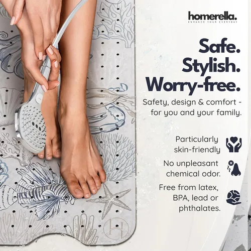 Vista 2 de Homerella - Alfombrilla de baño antideslizante y antideslizante para niños, 40 x 16 pulgadas, sin BPA, incluye 2 ganchos, tapete de ducha lavable