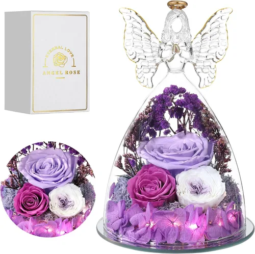 Vista 31 de Regalos de Rosas de Navidad para Mujeres Flor Real Preservada en Figuras de Ángel de Cristal Rosas para Entrega Prime Regalos de Cumpleaños
