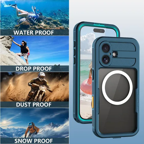 Vista 9 de Funda impermeable para iPhone 17 con protector de lente de cámara de pantalla integrado, a prueba de polvo 360, cuerpo completo, resistente, grado