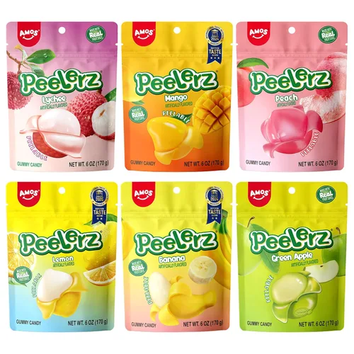 Vista 7 de AMOS Peelerz - Caramelo de goma pelable, mango/lichi/maracuyá/melocotón Paquete de 4 variedades, 3 oz cada uno, total 11.99 oz