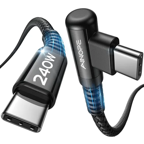 Vista 8 de AINOPE Cable USB C a USB C de 240 W de carga rápida de 1.5 pies, cable de carga rápida tipo C en ángulo recto para iPhone 16 Pro Max Plus, iPhone
