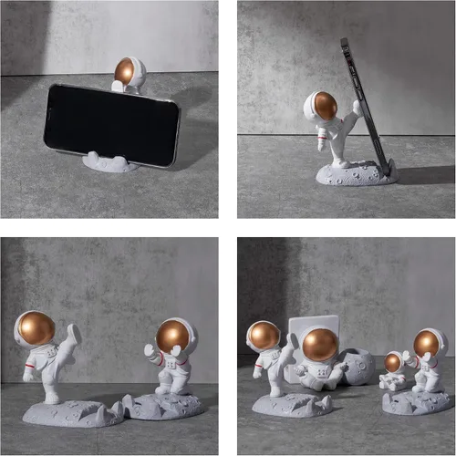 Vista 5 de Soporte de teléfono celular astronauta creativo Spaceman para adornos de escritorio, pierna pateada