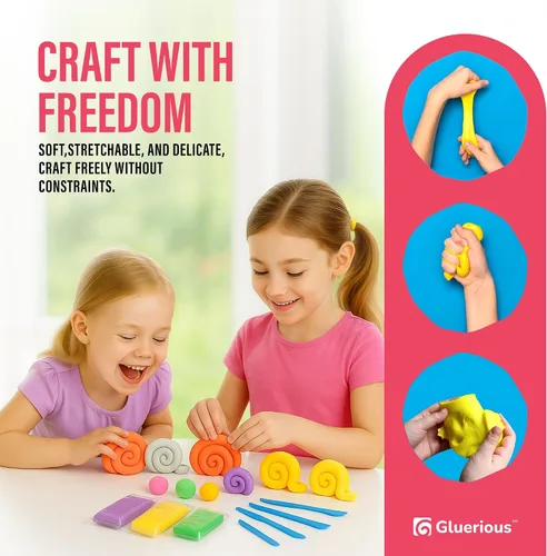 Vista 4 de Arcilla seca al aire para niños y adultos - Kit de arcilla mágica para modelar: 50 colores vibrantes, 100 ojos saltones y material suave y seguro