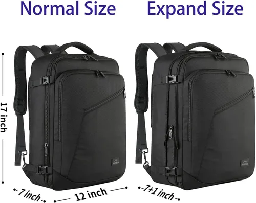 Vista 2 de MATEIN Mochila de viaje para hombre, mochila ligera de mano para mujeres, mochilas de negocios expandibles, mochila de senderismo impermeable