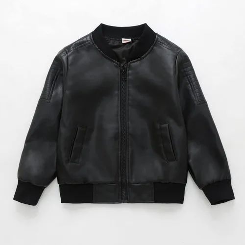 Vista 5 de Chaquetas de abrigo para niños, chaqueta de piel sintética para niños, abrigo con cremallera de piel sintética para niños