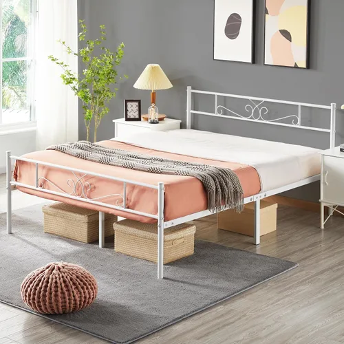Vista 12 de Topeakmart Base de cama de metal clásico negro de 13 pulgadas con cabecero, base de colchón, plataforma de cama, base de cama con listones