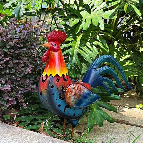 Vista 5 de LIFFY Decoración de Gallo de Metal para Patio, Decoraciones Solares de Gallo de 18 Pulgadas para Patio Exterior, Decoración de Gallo de Jardín