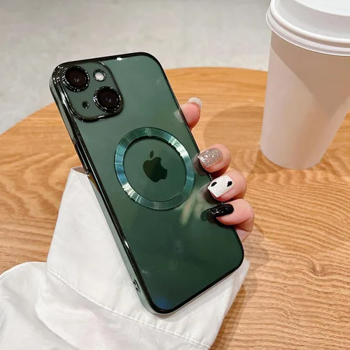 Vista 17 de Funda magnética transparente compatible con iPhone 11, lujosa funda MagSafe transparente a prueba de golpes con protector completo de lente