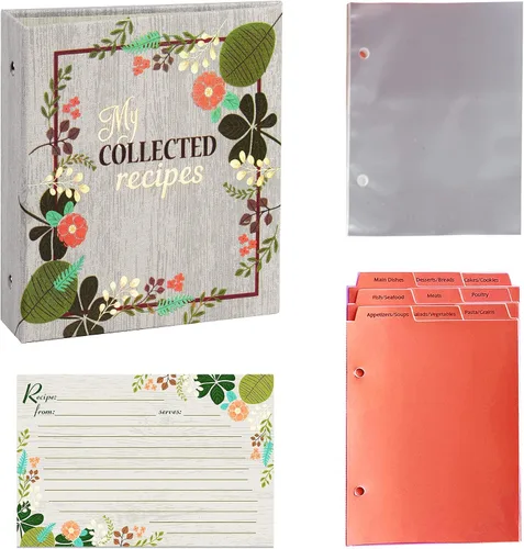 Vista 2 de Libro de cocina con tarjetas de recetas Meadowsweet Kitchens con diseño de flores vintage (revestido de tela)