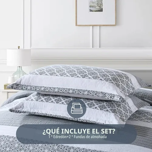 Vista 5 de Colchas Tamaño Queen - Juegos de Colcha y Cubrecama Queen, Juego de Ropa de Cama Acolchada 100% Algodón para Cama Queen, 3 Piezas Edredón Ligero