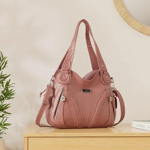 Vista 3 de Carteras y bolsos de mano para mujeres, bolso tote de moda, bolsos de hombro con asa superior, carteras tipo satchel de cuero sintético lavado