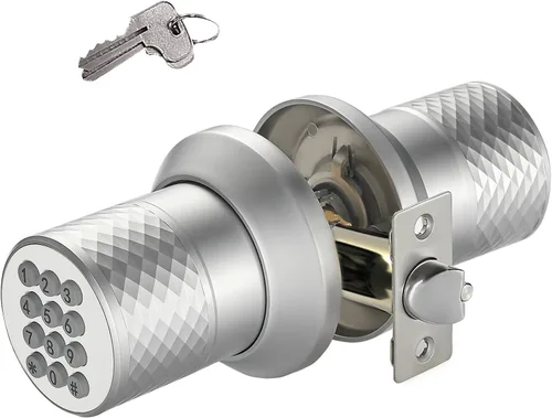 Vista 11 de Cerradura de pomo de puerta con teclado, pomo de puerta de entrada sin llave con mango antideslizante, bloqueo automático, pomo de puerta Negro