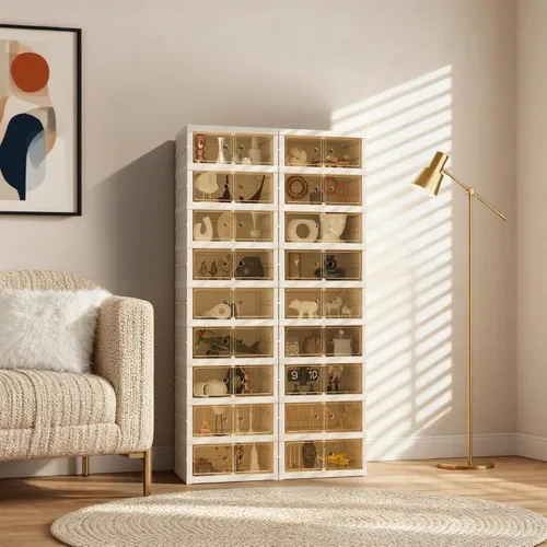 Vista 16 de Organizador de Zapatos Plegable Caja de Almacenamiento, Estante de Zapatos Plegable Portátil Extra Grande para Closet, Caja de Almacenamiento