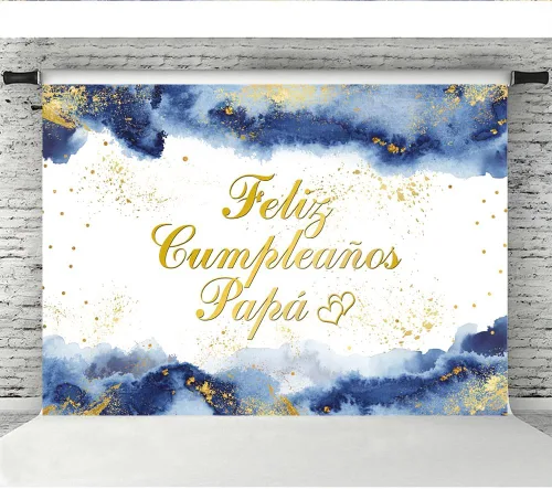 Vista 5 de Lofaris Feliz Cumpleaños - Telón de fondo de cumpleaños de papá, cumpleaños de papá, nubes azul marino, fondo dorado con purpurina dorada, pancarta
