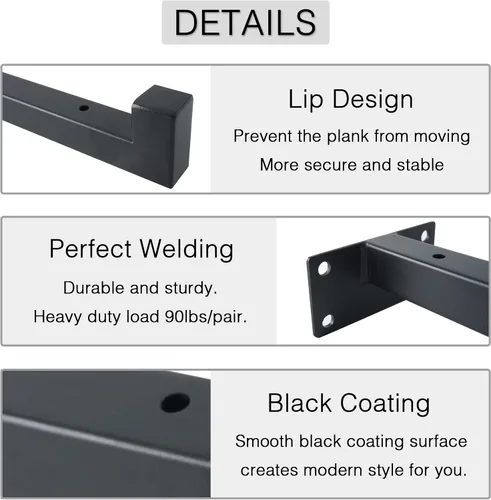 Vista 2 de OVOV Paquete de 6 soportes de estante negros de 6 pulgadas con soporte de estante industrial para almacenamiento de cocina, baño, soporte de estante