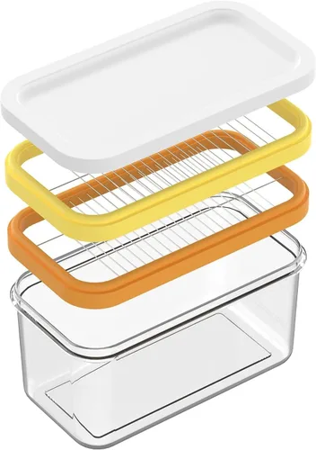 Vista 9 de UNIVIVO Cortador de Mantequilla de Plástico, Envase de Mantequilla con Tapa para Nevera, Corte Fácil de Dos Barras de Mantequilla de 4oz