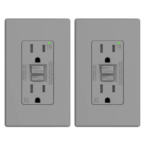 Vista 50 de ELEGRP Toma GFCI de 15 amperios, toma eléctrica GFI de autoprueba con diseño más delgado, receptáculo GFCI resistente a manipulaciones TR