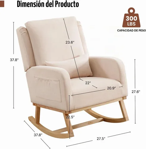 Vista 2 de HCHAIRH Mecedora para cuarto de bebé, sillas mecedoras para lactancia con cojín lumbar, cómodas mecedoras modernas con respaldo alto para cuarto