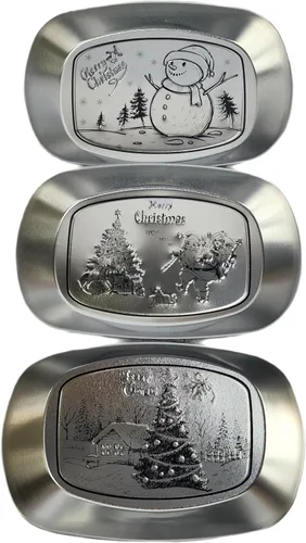 Vista 6 de Juego de 3 bandejas decorativas ovaladas de metal plateado, esenciales, decoración de Acción de Gracias y vacaciones, bandejas de tocador en relieve