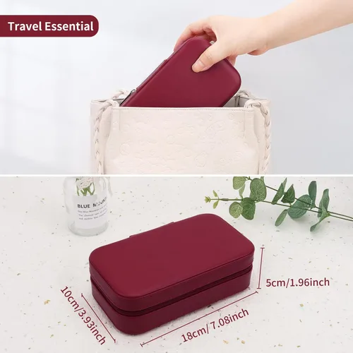 Vista 6 de DesignSter Joyero de viaje, estuche portátil de piel sintética, pequeñas cajas de joyería para regalos, organizador de joyas de viaje para mujeres
