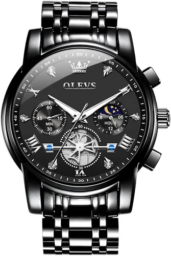 Vista 19 de OLEVS Relojes para hombre de acero inoxidable con cronógrafo, reloj de pulsera grande analógico de cuarzo, relojes de vestir impermeables de moda