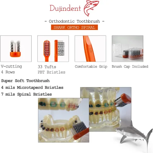 Vista 2 de Cepillo de dientes ortodóntico en forma de V para frenos, cerdas en espiral, cepillo de dientes para soportes y cables, limpieza de mango