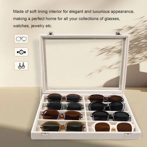 Vista 3 de Stratalife Organizador de lentes de sol, bandeja organizadora de lentes de sol, bandeja organizadora de joyas con tapa, estuche organizador