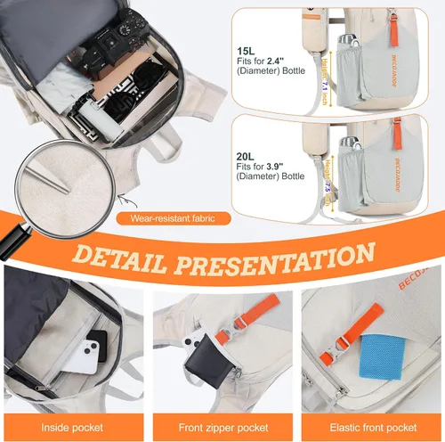 Vista 3 de BECOJADDE - Mochila de senderismo pequeña de 15 L para hombres y mujeres, plegable, ultraligera, para viajes, camping, actividades al aire libre