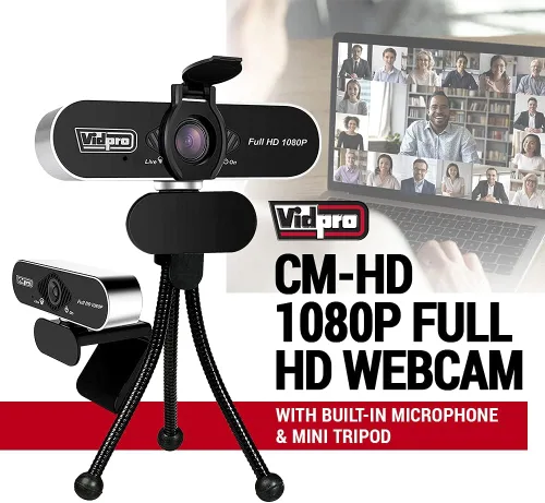 Vista 3 de Vidpro Cámara web CM-HD 1080P Full HD con micrófono integrado y mini trípode, cámara web USB FOV de 85 grados con filtro de cancelación de ruido