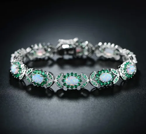 Vista 2 de Barzel - Pulsera de cuentas redondas de ópalo de oro blanco o rosa, chapado en oro de 18 k
