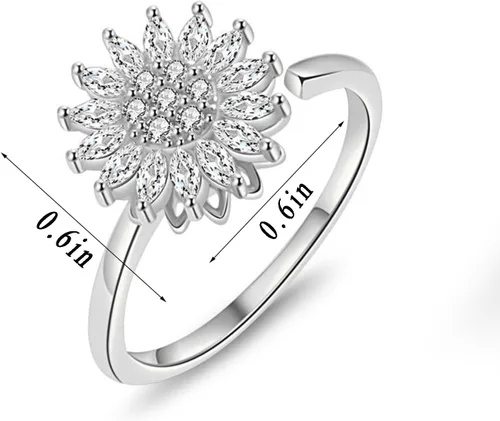 Vista 19 de Sunflower Ring Spinning Fidget Rings for Anxiety Open Adjustable Spinner Sun Ring Creative Relieving Stress Rotating Jewelry
