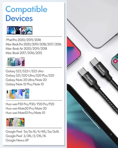 Vista 7 de etguuds Cable USB C a USB C 4 pies, paquete de 2 unidades, 60W de carga rápida tipo C a C para iPhone 17 16 15 Pro Max Plus Air 16e