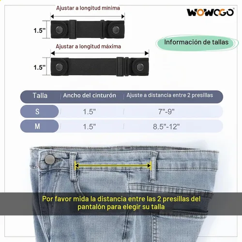 Vista 6 de Paquete de 2 cinturones sin hebilla para hombres y mujeres, cinturón lateral elástico ajustable invisible que se adapta a bucles de 1.5 pulgadas
