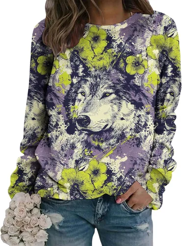 Vista 9 de Sudadera clásica de cuello redondo con patrón de flores boho para primavera y otoño, suave, cómoda, de inspiración retro, pieza de capas para mujer
