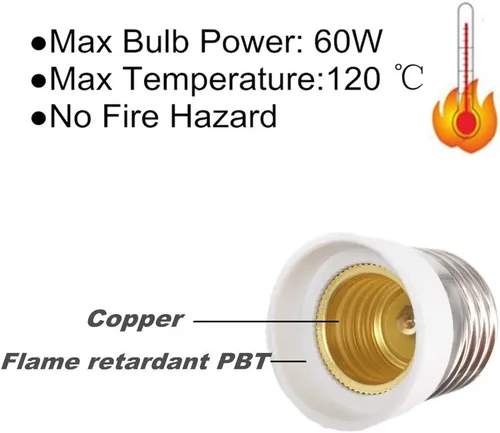 Vista 3 de 8 portalámparas E27 a E17 convertidor de adaptador - E26 a base de bombilla E17 - Compatible con bombillas LED/CFL, resistente al calor
