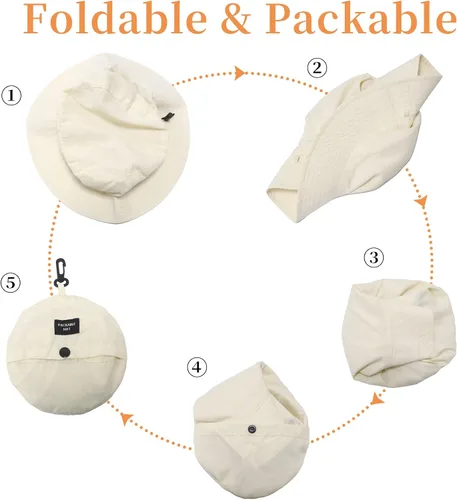 Vista 5 de NPJY Packable Sun Bucket Hat for Women Outdoor Waterproof Rain Hat Beige liso (plegable)