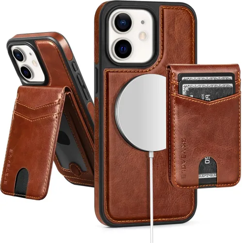 Vista 118 de SkyEagle - Funda tipo cartera compatible con MagSafe para iPhone 11, color negro Detachable Magnetic Credit Card Holder,RFID Blocking,PU