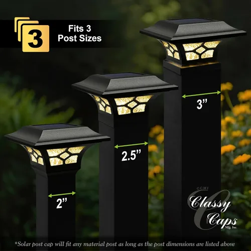Vista 2 de Classy Caps Kingston - Juego de 8 tapas solares para postes de 2 x 2, 2.5 x 2.5, 3 x 3 pulgadas (negro)