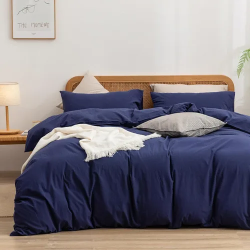 Vista 35 de BESTOUCH Juego de funda de edredón 100 % algodón lavado, tacto súper suave, cómodo, elegante, ligero, juego de ropa de cama de 2 piezas, color gris