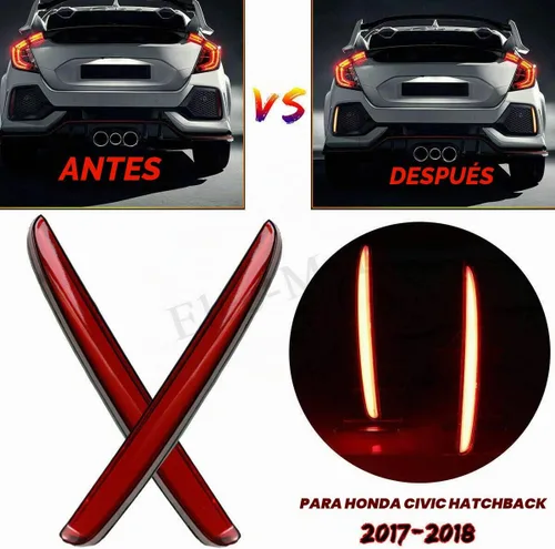 Vista 4 de Luces Reflectoras de Parachoques LED de Lente Roja Luces de Freno Traseras Faros Antiniebla Traseros para Honda Civic Hatchback 2017 en adelante