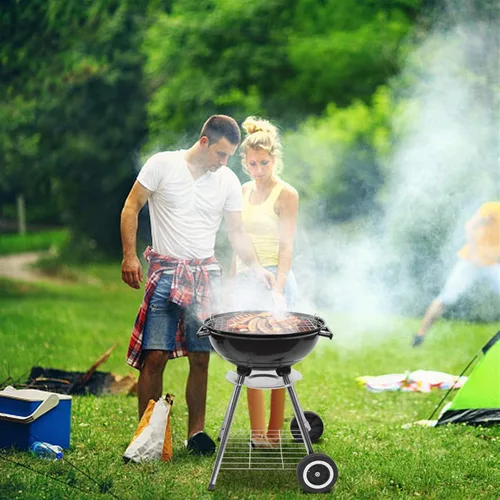 Vista 2 de Parrillas de carbón de 18 pulgadas con ruedas, parrilla de hervidor para cocinar al aire libre, barbacoa, barbacoa, parrilla de carbón con estante