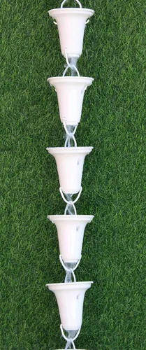 Vista 8 de KAM Home - Cadena de lluvia acampanada con adaptador de canaleta de perno de latón para instalación de cadena de lluvia (blanco, 13)