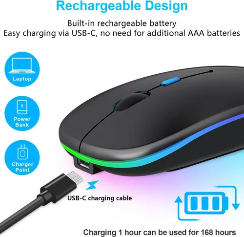Vista 4 de Mouse inalámbrico para computadora portátil, mouse Bluetooth para Apple MacBook,Ratones USB BT 5.0+ 2.4GHz de modo dual