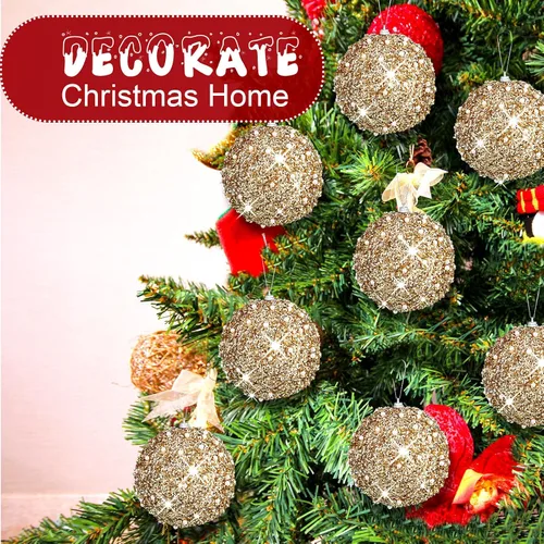 Vista 6 de BBTO 8 adornos de bola para árbol de Navidad, adornos de espuma con lentejuelas con purpurina, decoraciones para colgar para Navidad, boda, fiesta