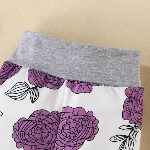 Vista 6 de Conjunto de 3 piezas de mameluco de manga larga con volantes y encaje para bebés y niñas recién nacidas