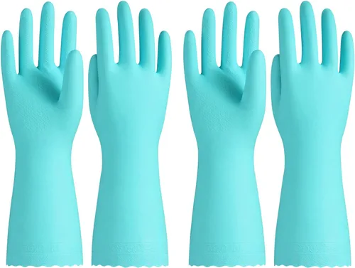 Vista 12 de PACIFIC PPE 2 pares de guantes de limpieza reutilizables para lavavajillas, hogar, cocina, forro de algodón, azul, talla S