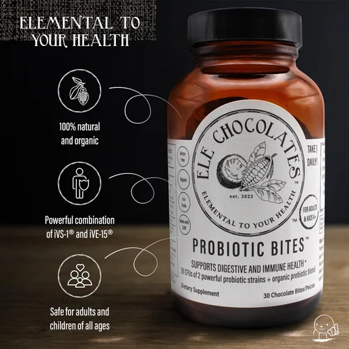 Vista 3 de Suplemento probiótico diario de chocolate negro muerde 3 mil millones de UFC para la salud intestinal digestiva, apoyo inmunológico para mujeres