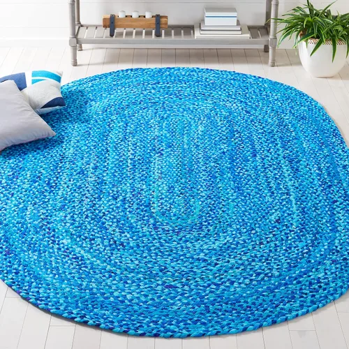 Vista 26 de SAFAVIEH Alfombra trenzada de la colección – Alfombra redonda de 3 pies, color beige con detalles rosados, algodón hecho a mano, estilo cabaña