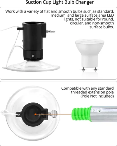 Vista 5 de QWORK Kit de cambiador de bombillas profesional, juego de 3 piezas, compatible con poste de extensión, para bombillas incandescentes de techo alto
